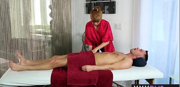  Perverted big ass redhead Penny Pax massage professional sucks cock before sex